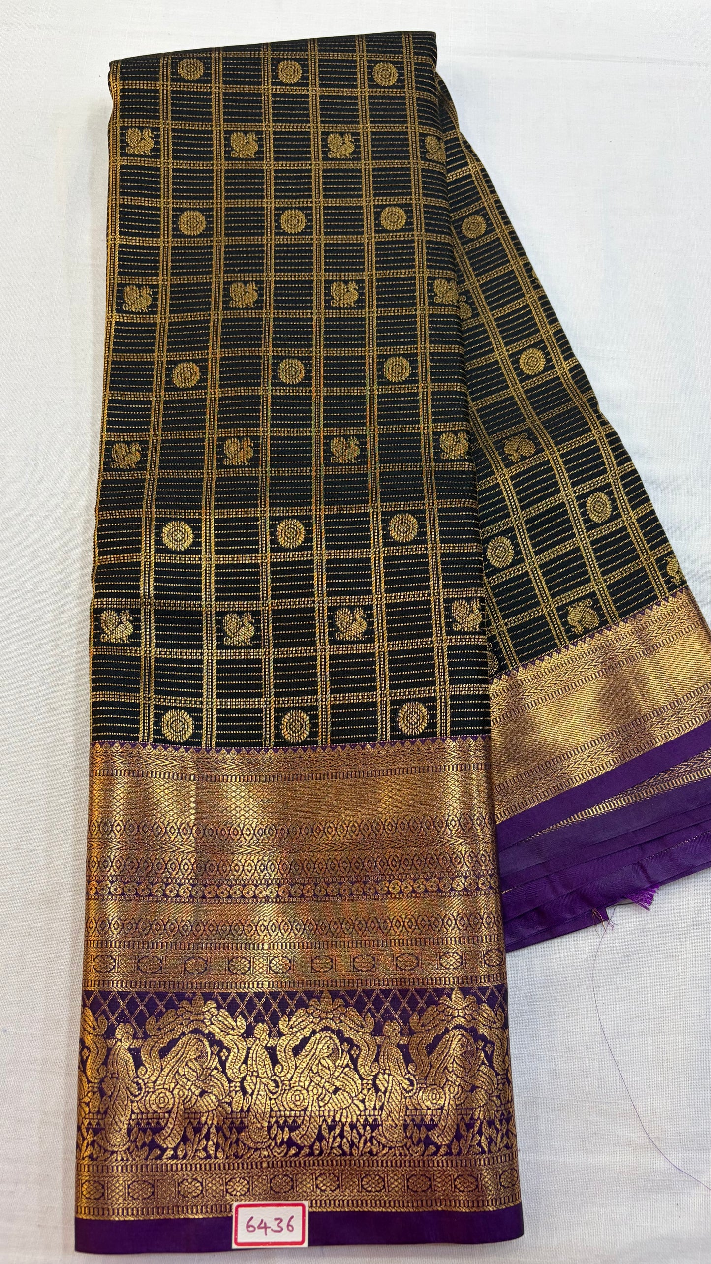 Semi Kanchi Pattu saree Black with Purple