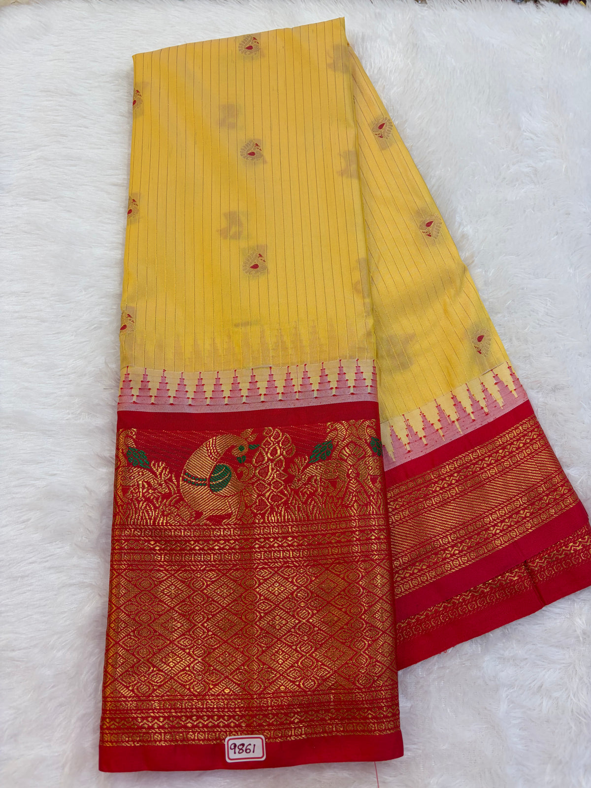 Semi Gadwal silk Vintage Checks with Meena Border Saree