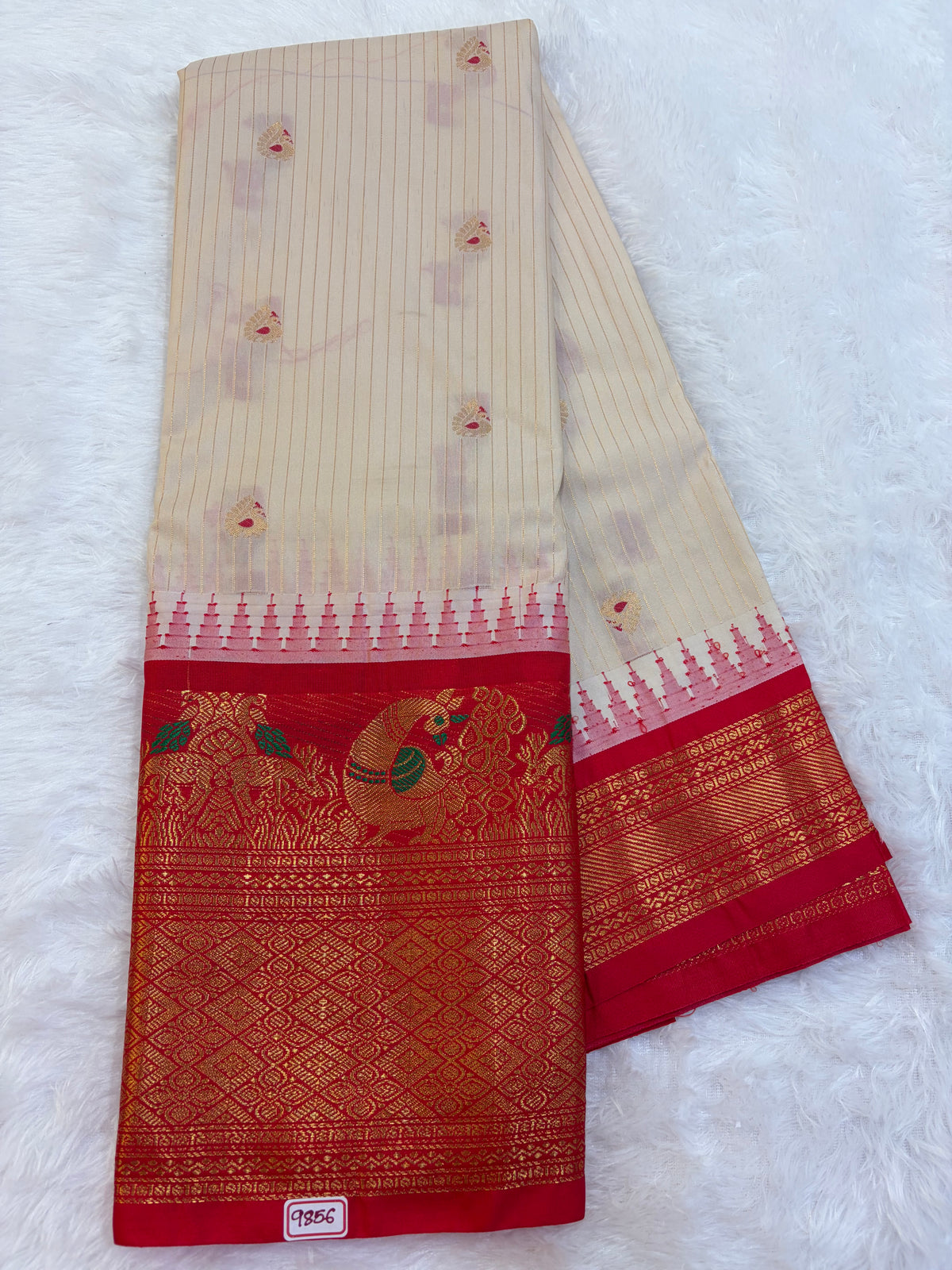 Semi Gadwal silk Vintage Checks with Meena Border Saree