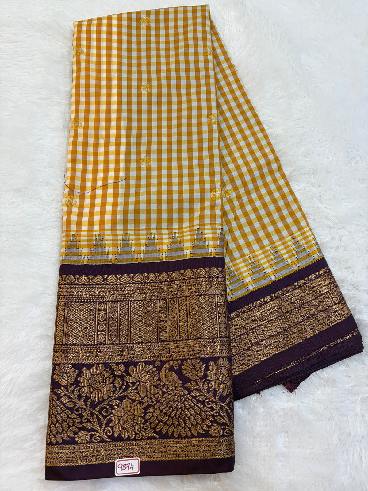 Semi Gadwal Madras Checks Saree