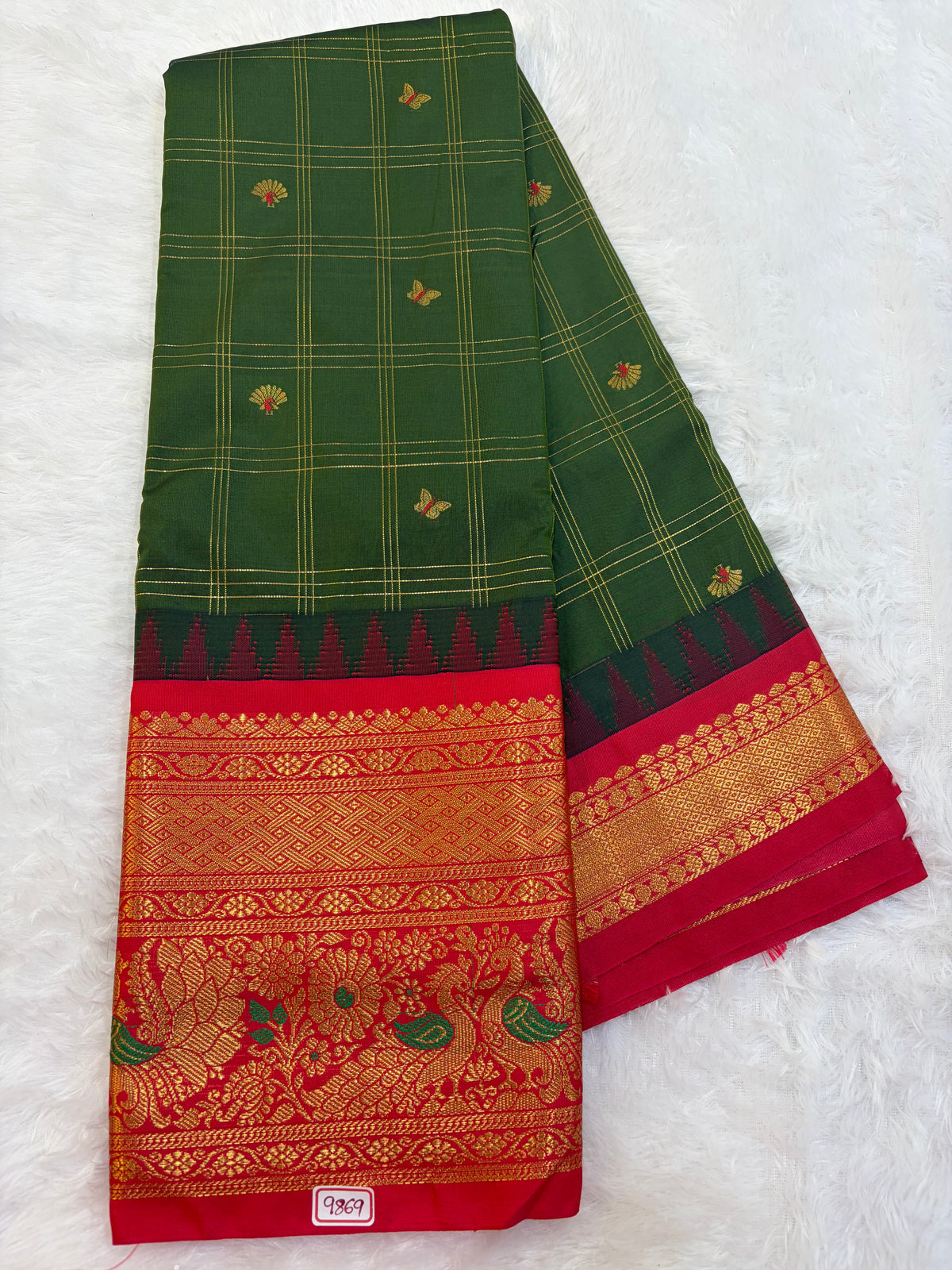 Semi Gadwal silk Vintage Checks with Meena Border Saree