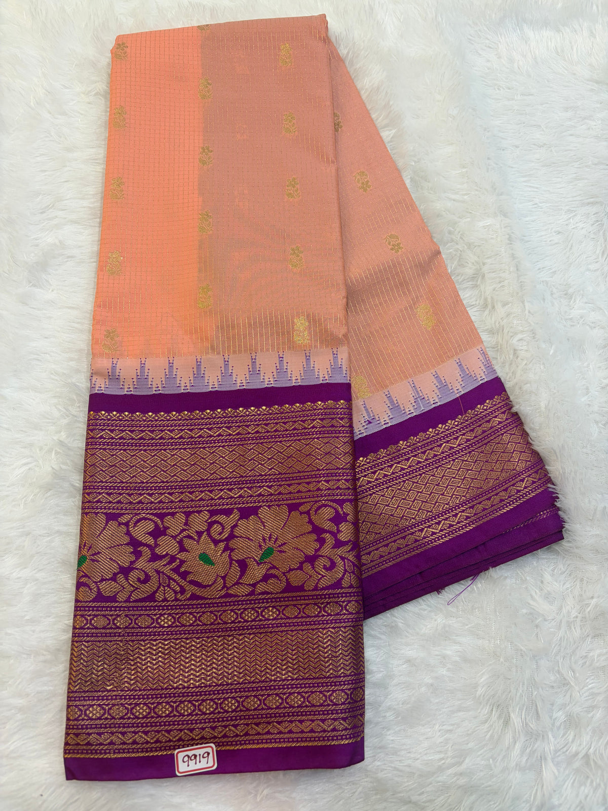 Semi Gadwal silk Vintage Checks with Meena Border Saree