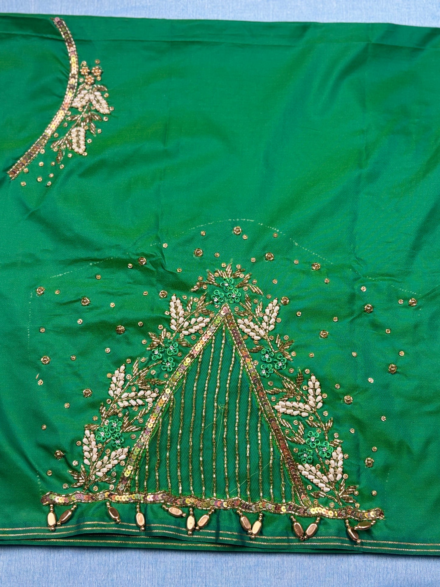 Bridal Maggam work blouse with net sleeves