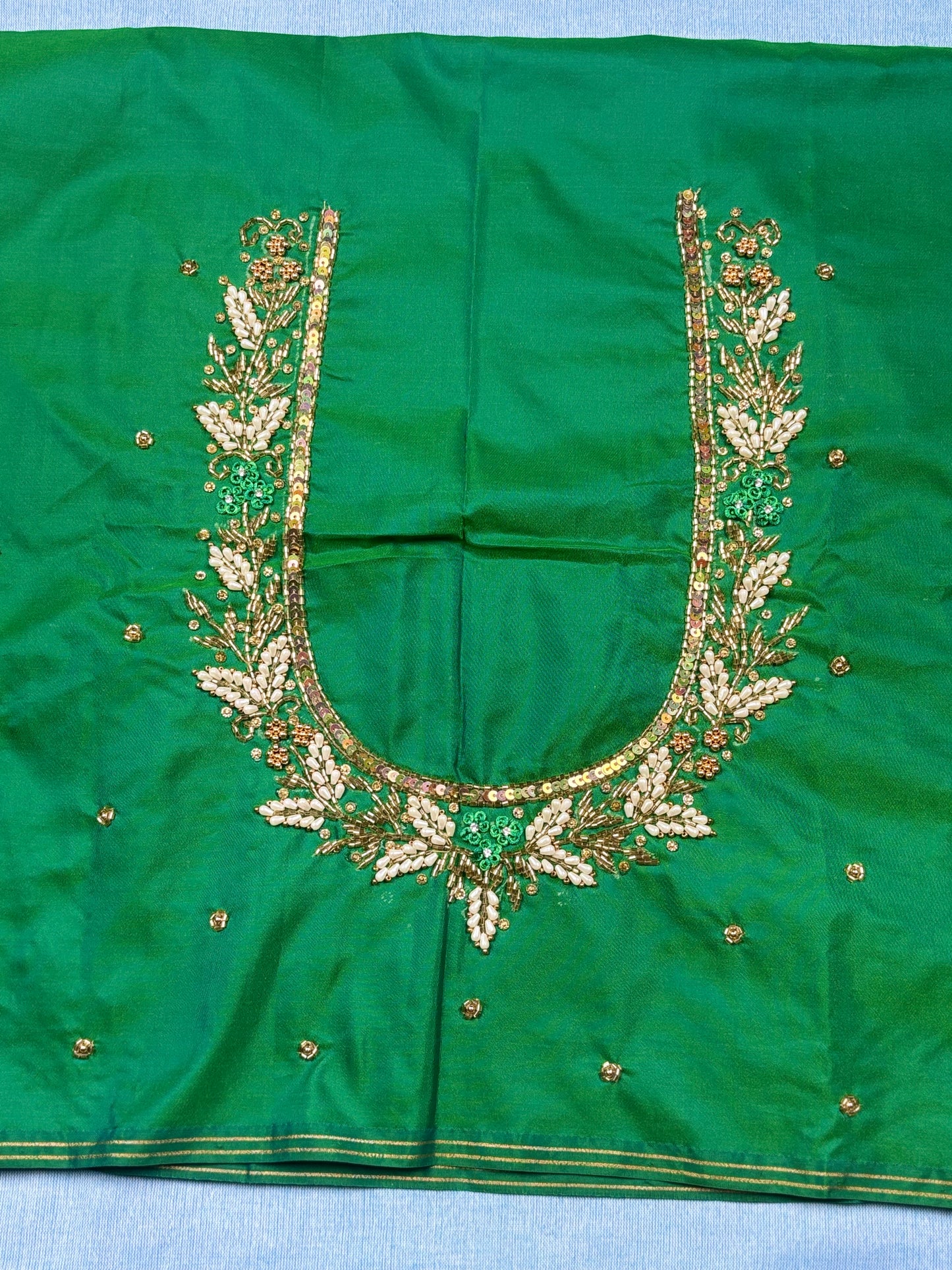 Bridal Maggam work blouse with net sleeves