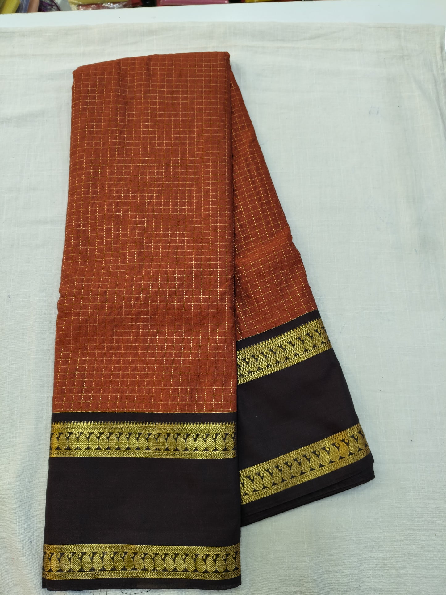 Semi Gadwal Rust Orange with Brown Saree