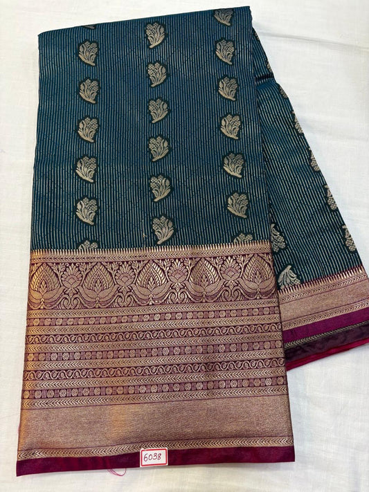 Semi Uppada Saree Dark Blue with Pink