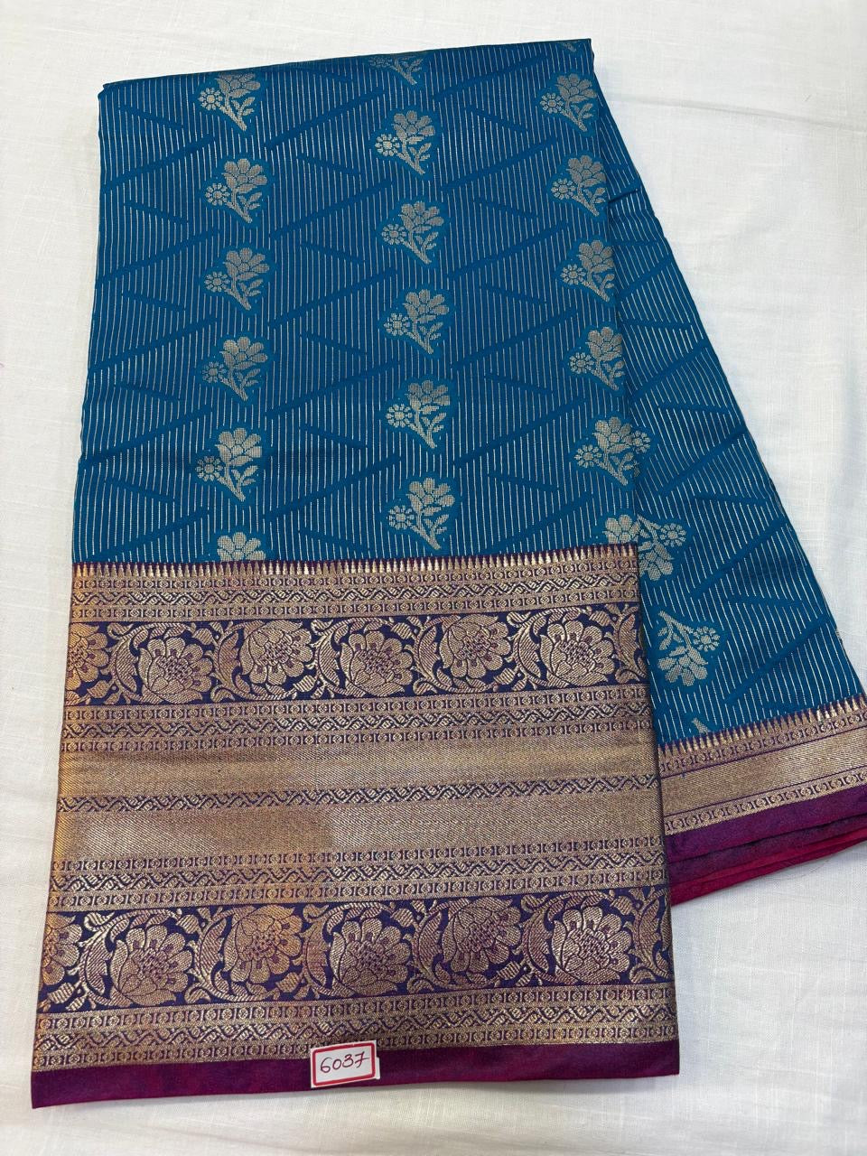 Semi Uppada Saree Blue with Pink