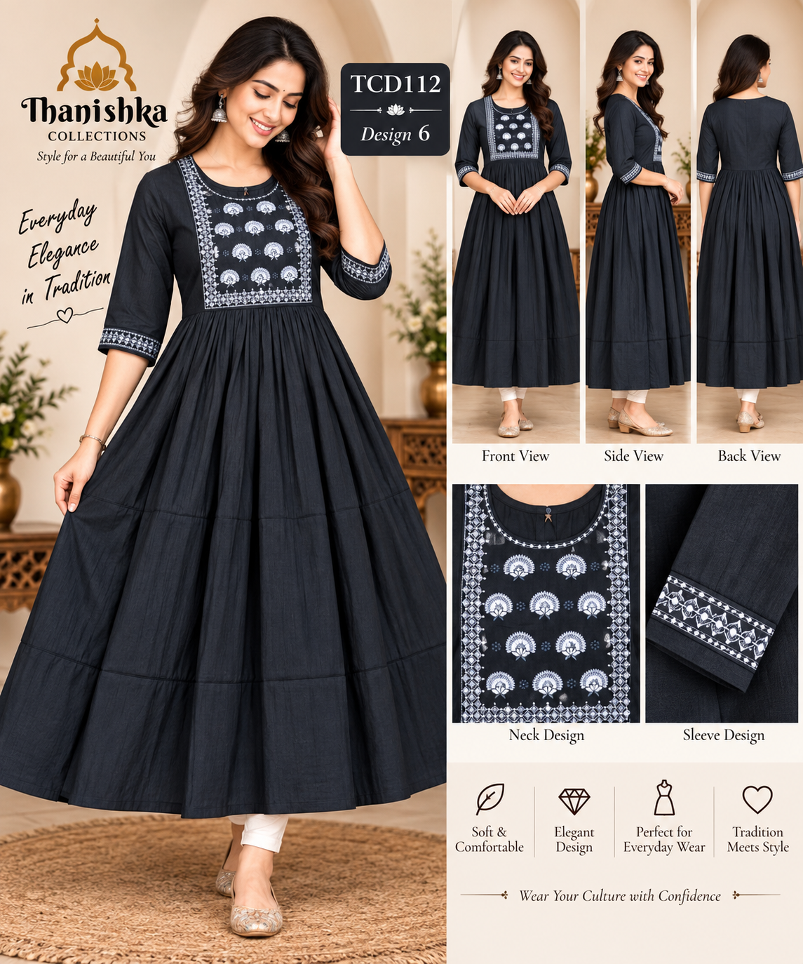 Vatican Silk Embroidery Umbrella Kurtis