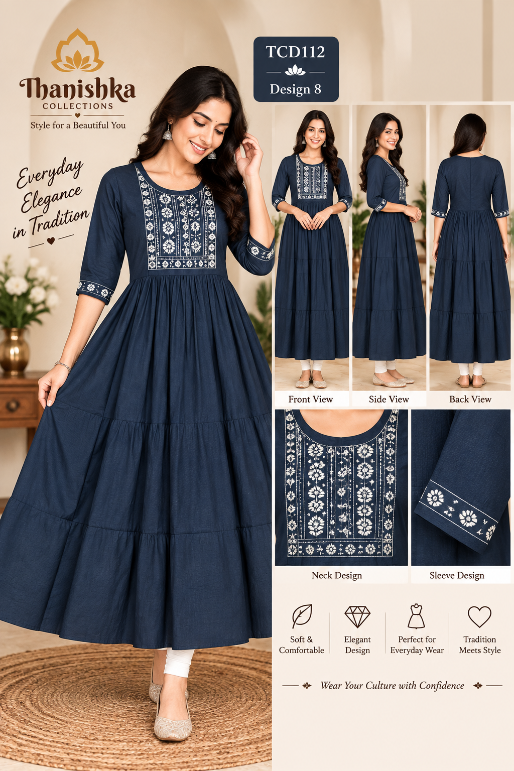 Vatican Silk Embroidery Umbrella Kurtis