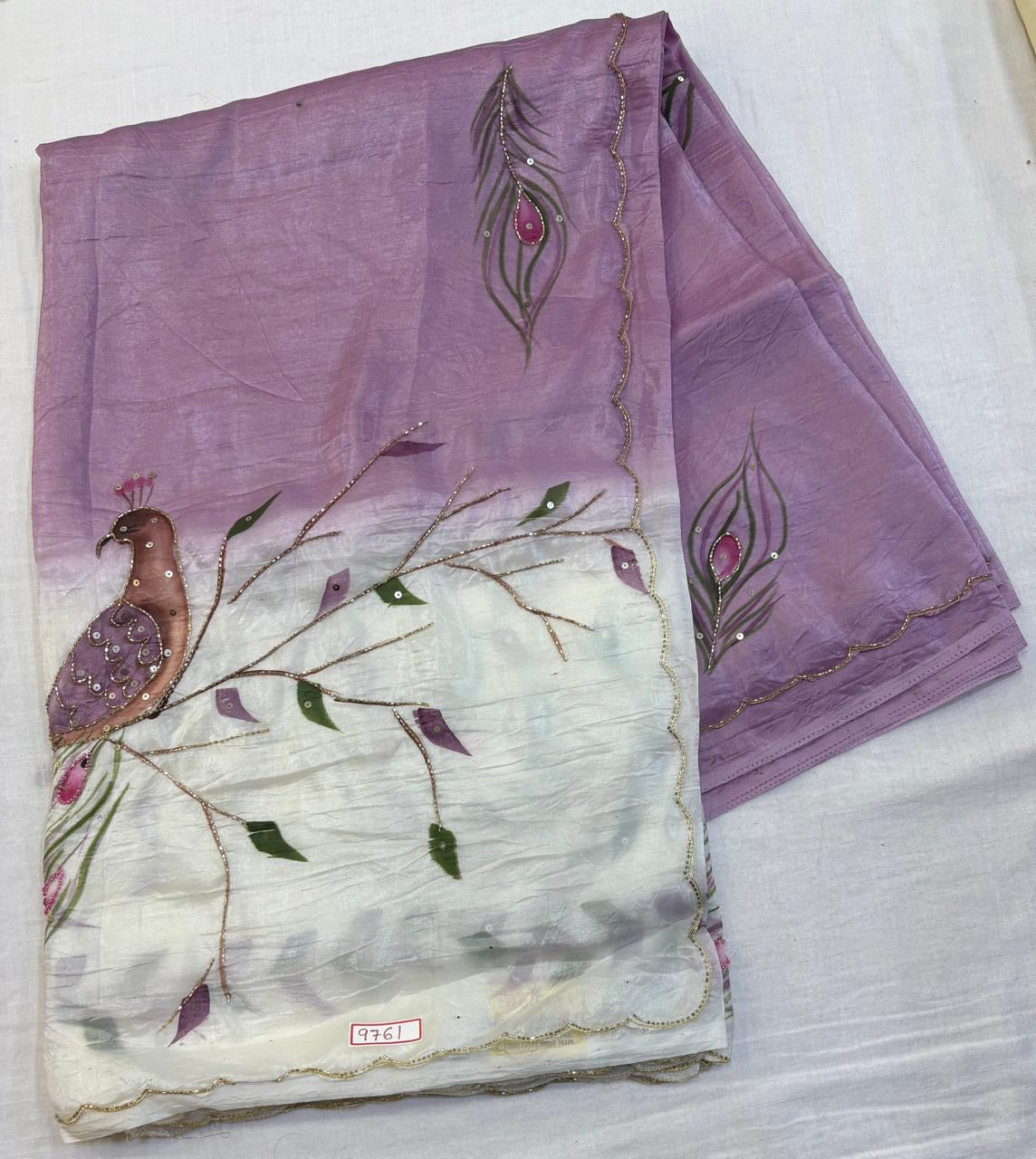 Soft Organza Hand painted Embroidery Saree