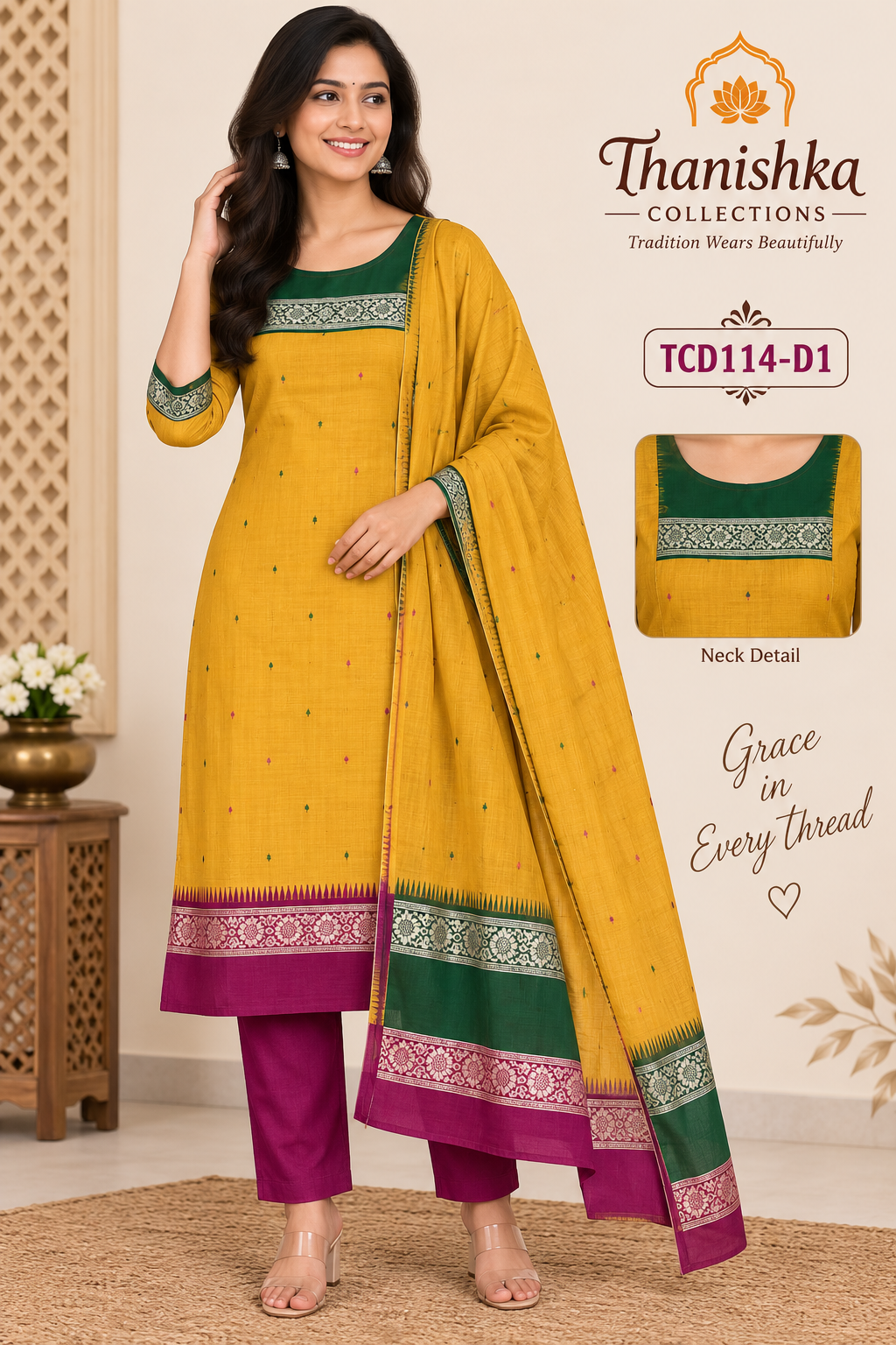 Jamdani 3 Piece Kurti Set
