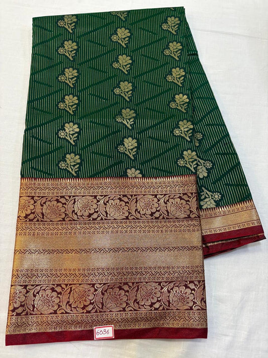 Semi Uppada Saree Dark green with Red