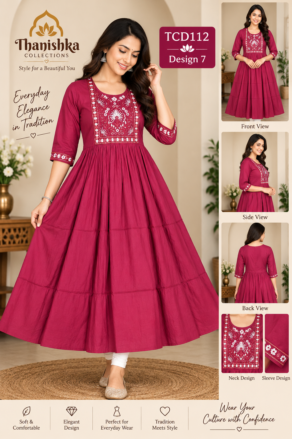 Vatican Silk Embroidery Umbrella Kurtis