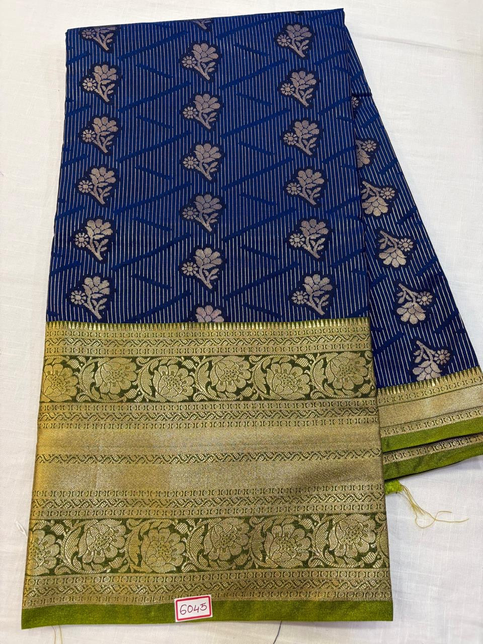 Semi Uppada Saree Dark blue with Green Border