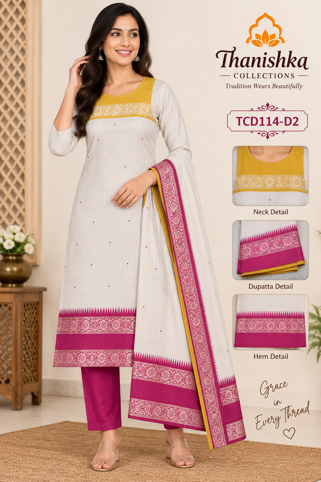 Jamdani 3 Piece Kurti Set