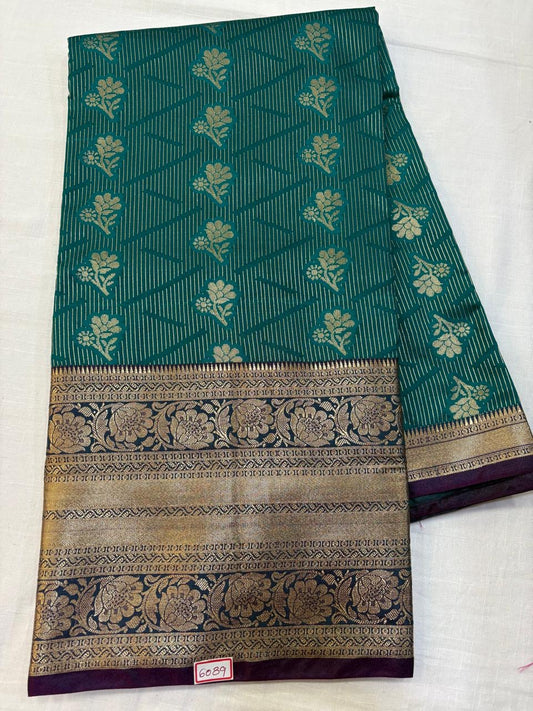 Semi Uppada Saree Dark Rama Green with Purple