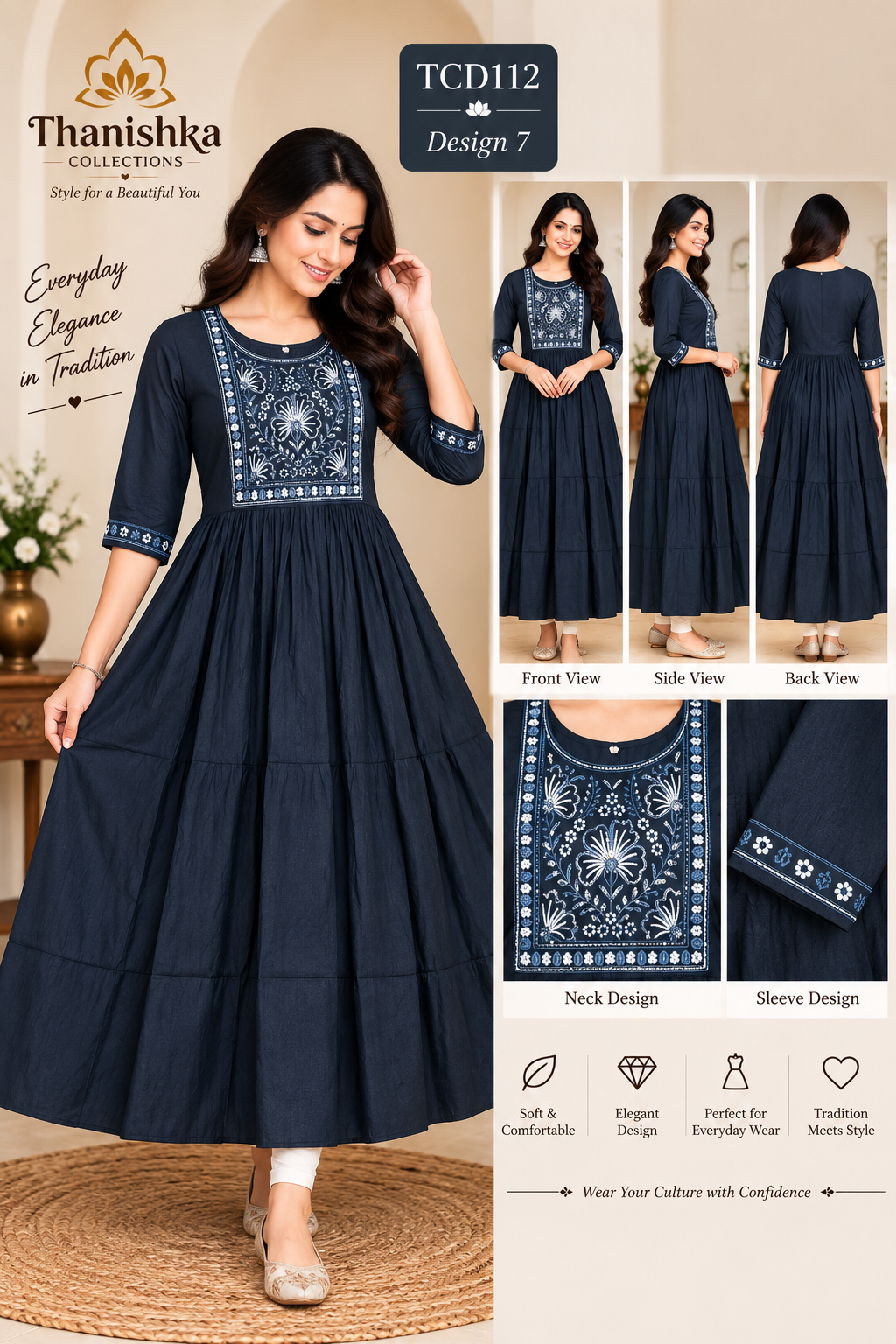 Vatican Silk Embroidery Umbrella Kurtis
