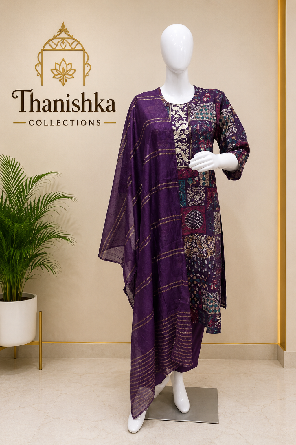 Vatican Silk 3piece set with neck embroidery work