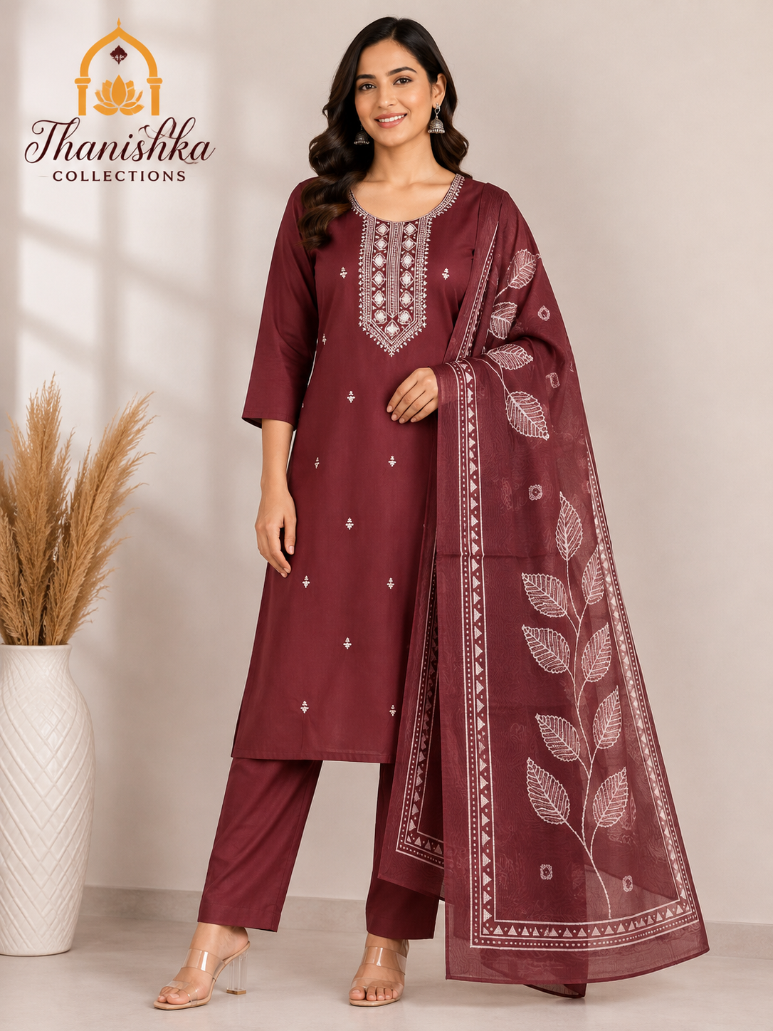 Roman 3 pcs Set with Top embroidery and Organza digital printed dupatta