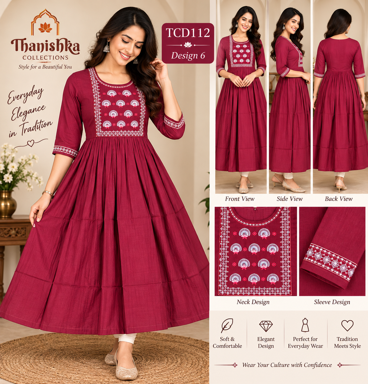 Vatican Silk Embroidery Umbrella Kurtis