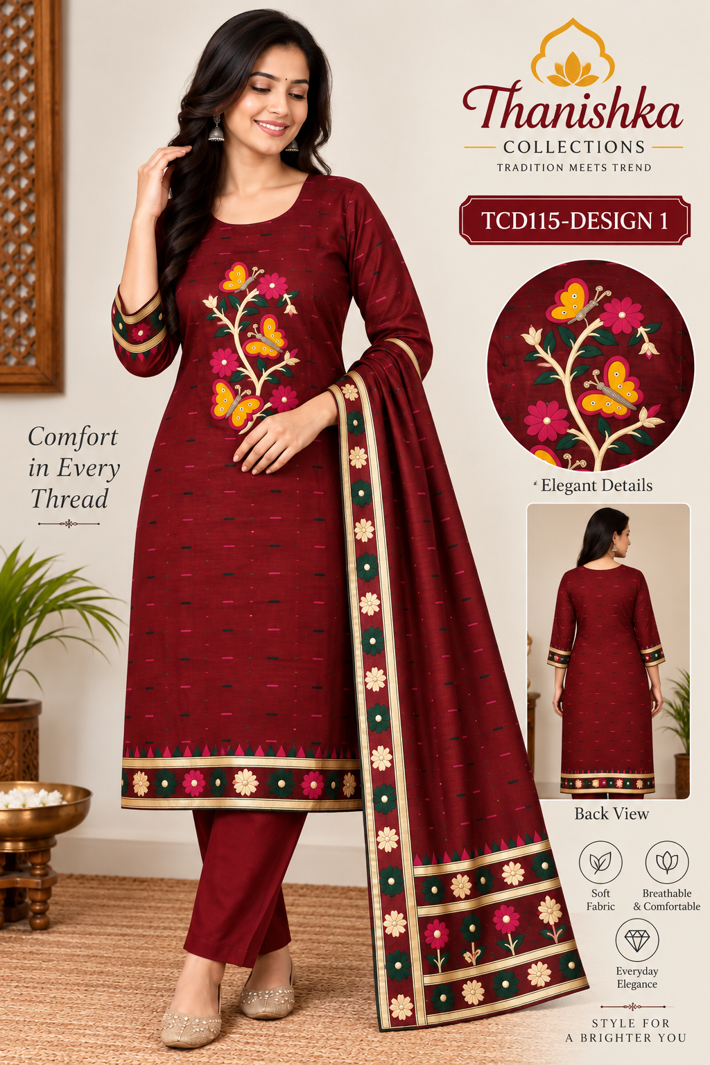 Jamdani 3 Piece Kurti Set