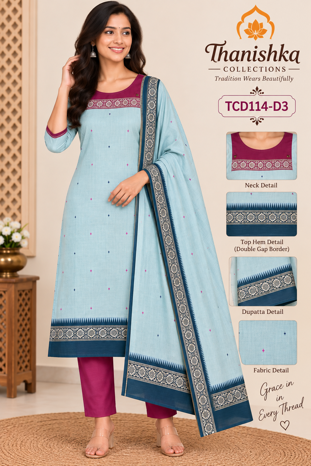 Jamdani 3 Piece Kurti Set