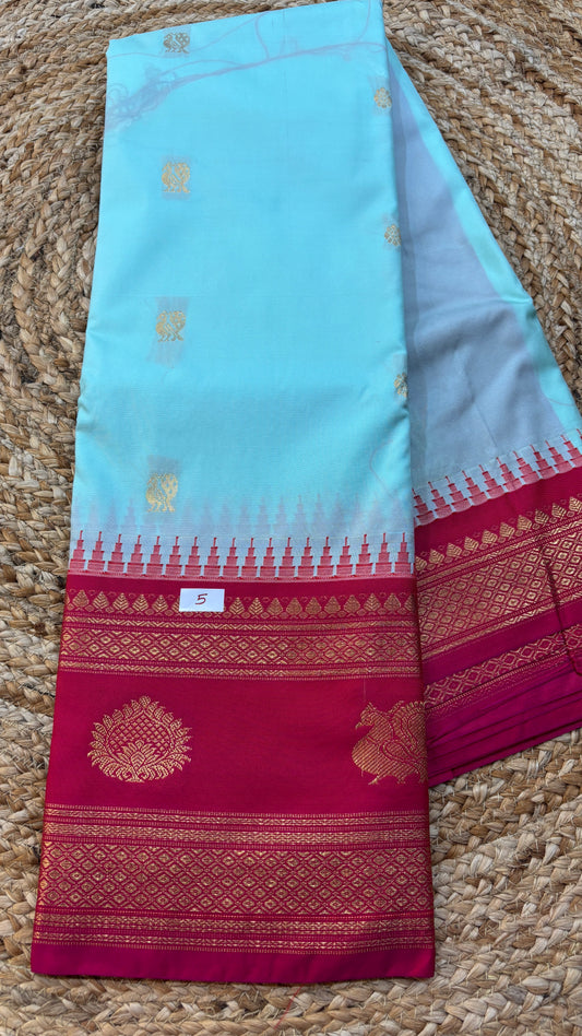 Semi Gadwal Silk Gap Border Saree-5