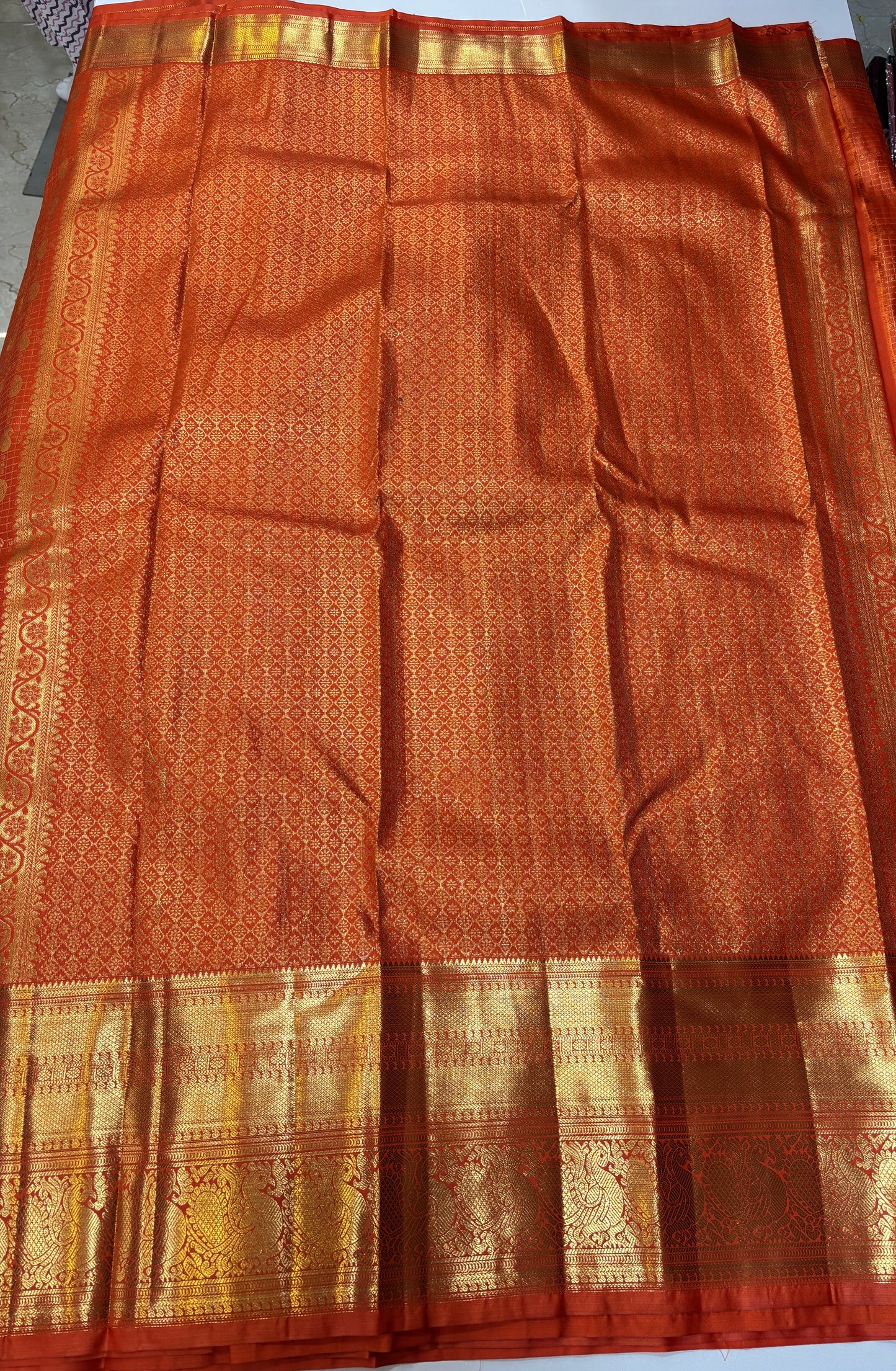 Semi Kanchi Self Orange saree-31