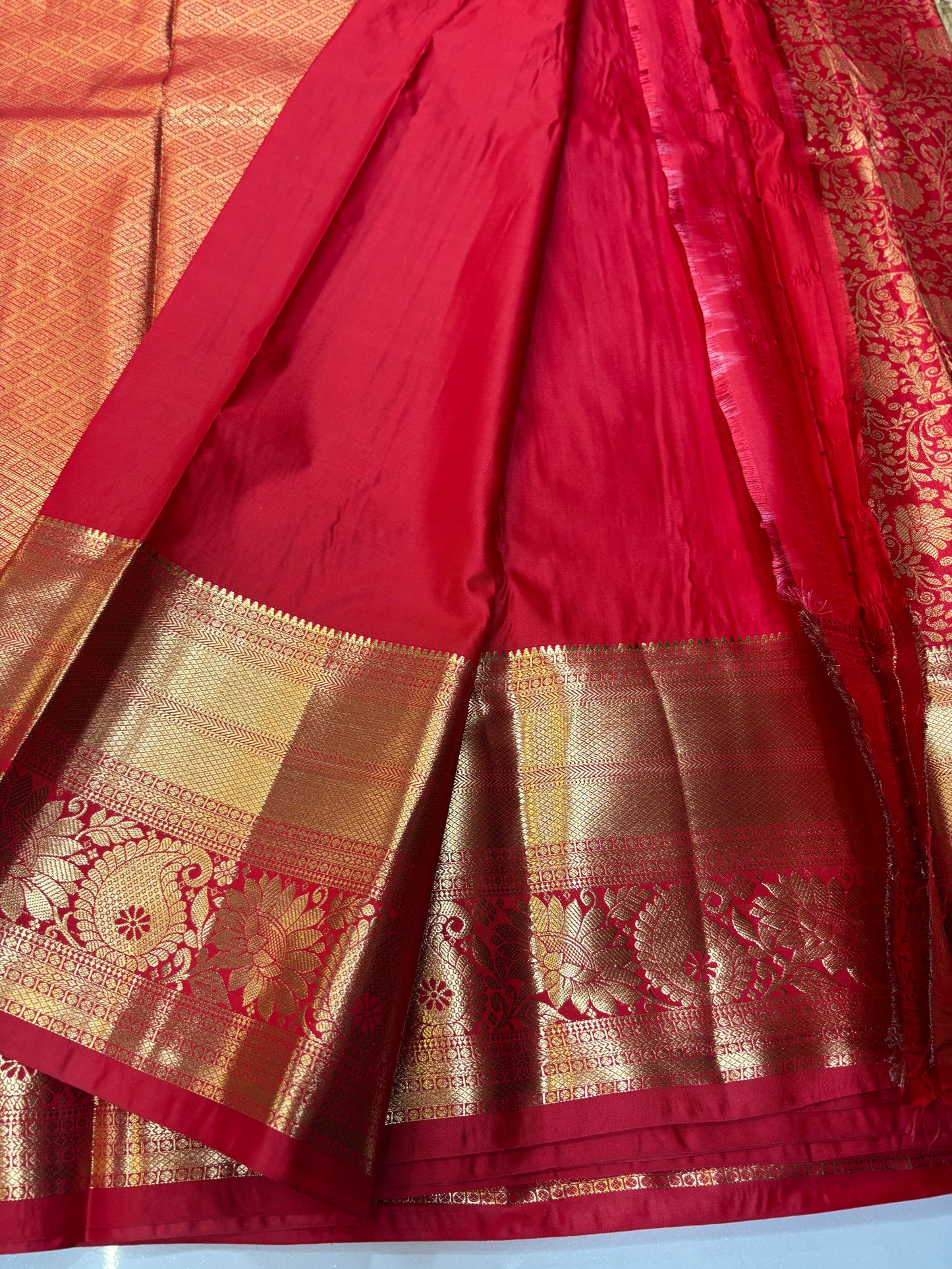 Semi Kanchi Self Red saree-33