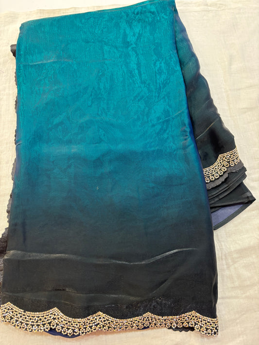 Glass Tissue Stone Embroidery Sarees