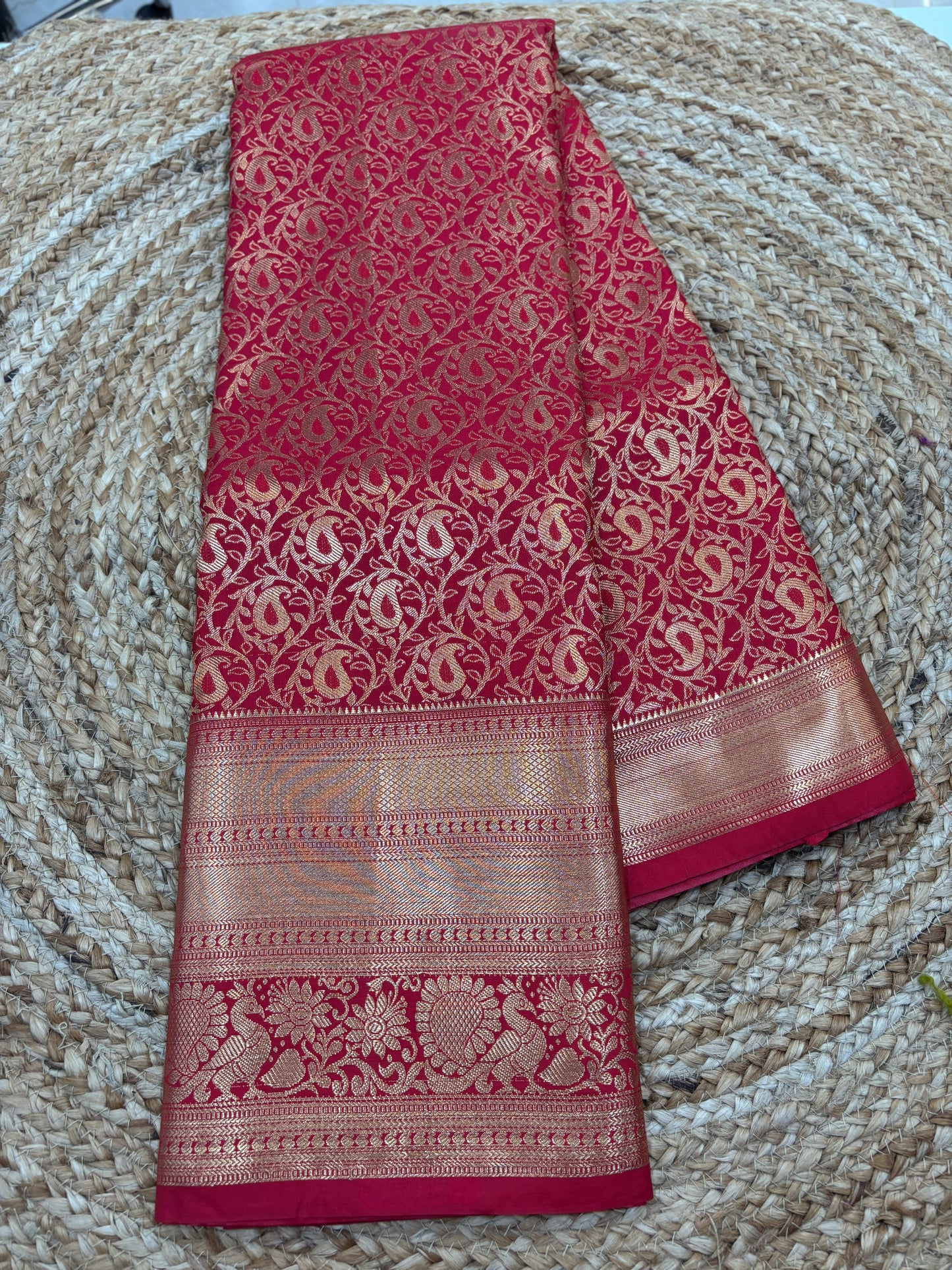 Semi Kanchi Self Red saree-35