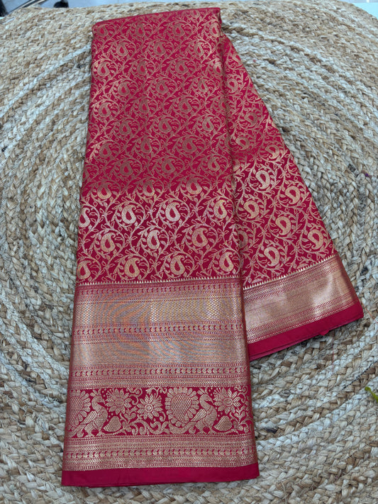 Semi Kanchi Self Red saree-35