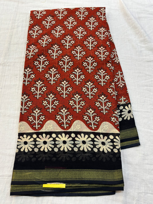Chanderi cotton Block printed Saree