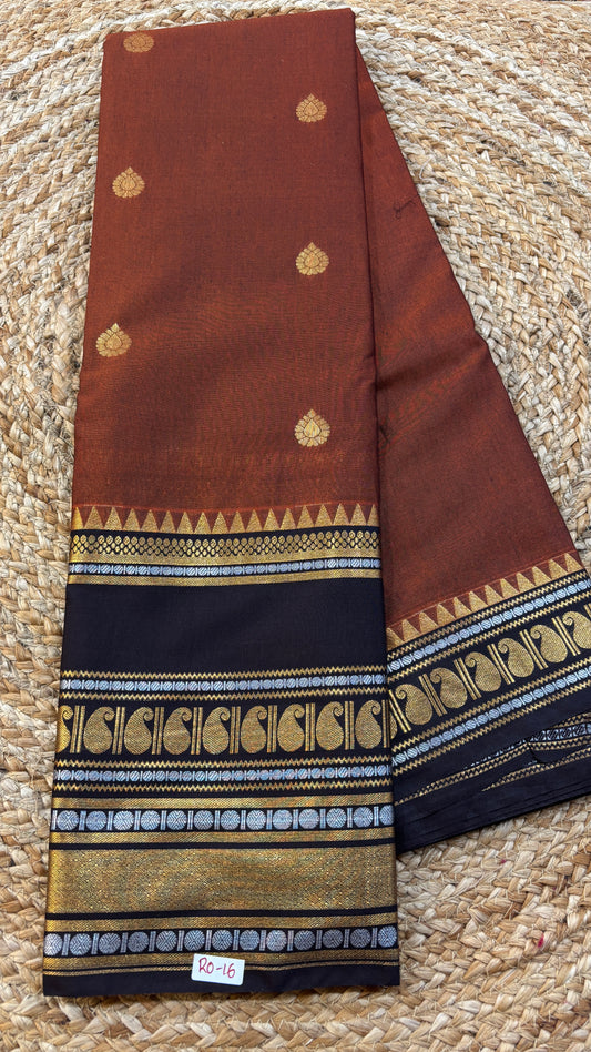 Semi Gadwal Rust Orange with Brown Saree