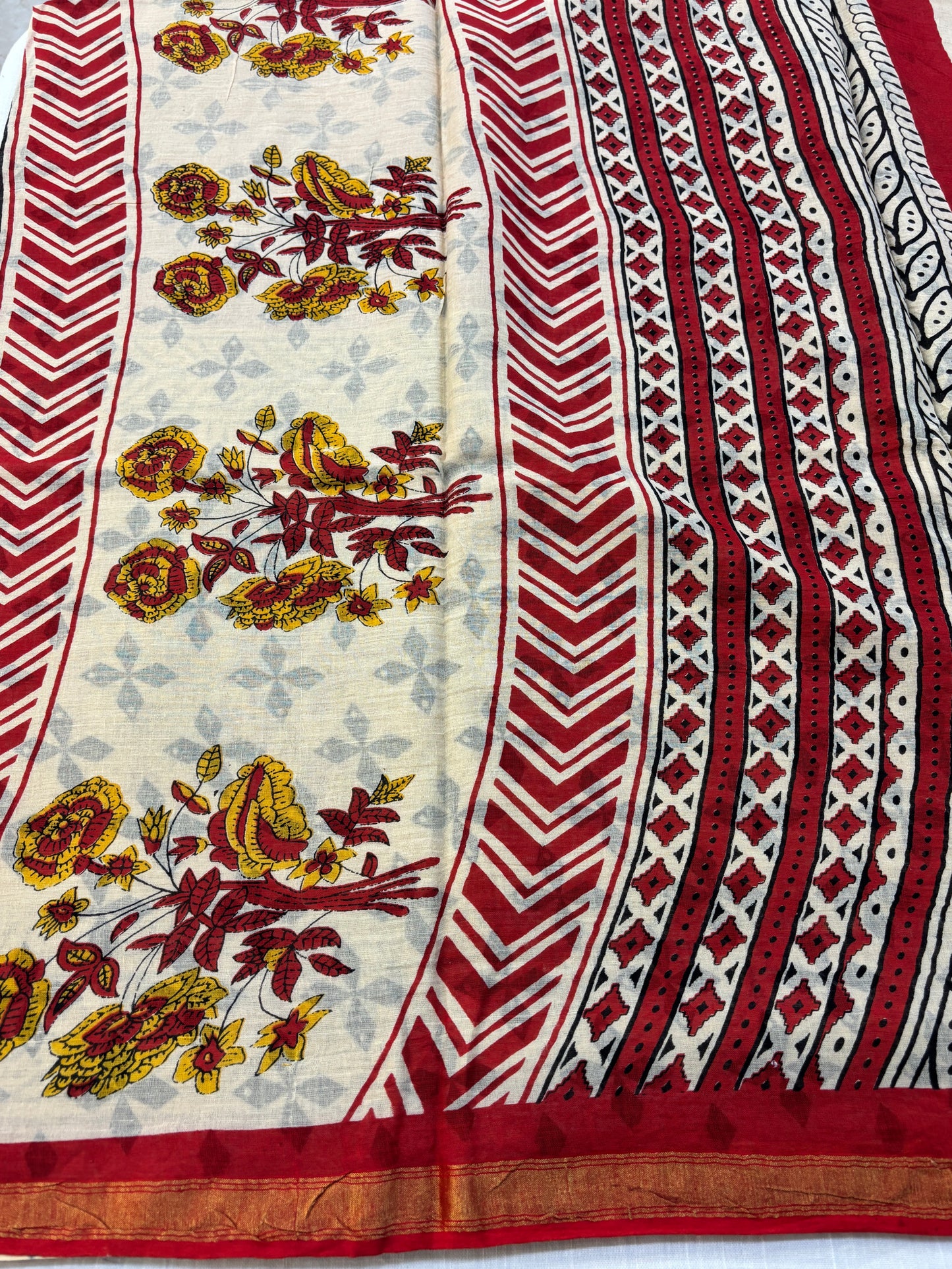 Chanderi cotton Block printed Saree