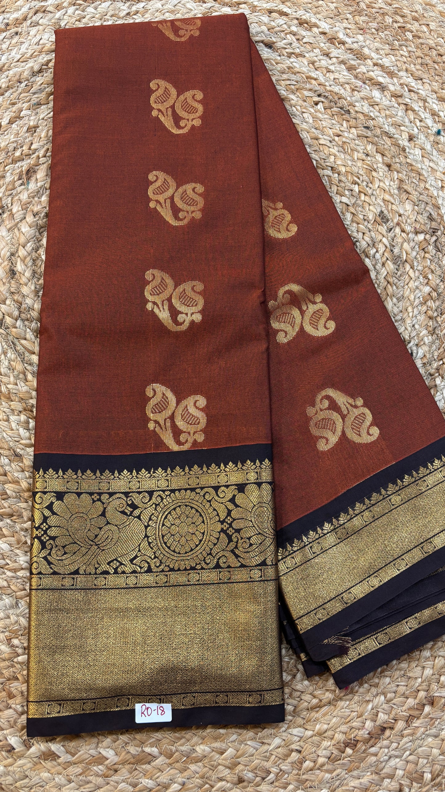 Semi Gadwal Rust Orange with Brown Saree