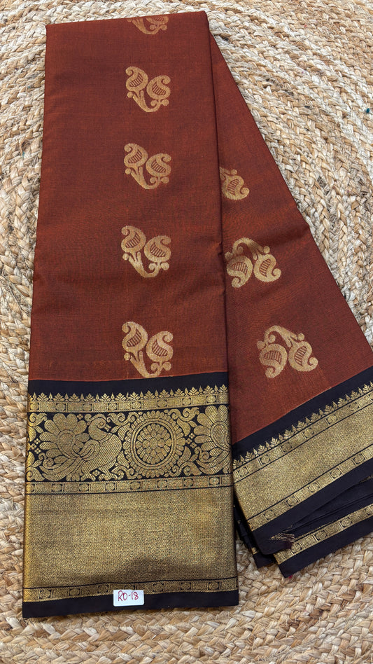 Semi Gadwal Rust Orange with Brown Saree