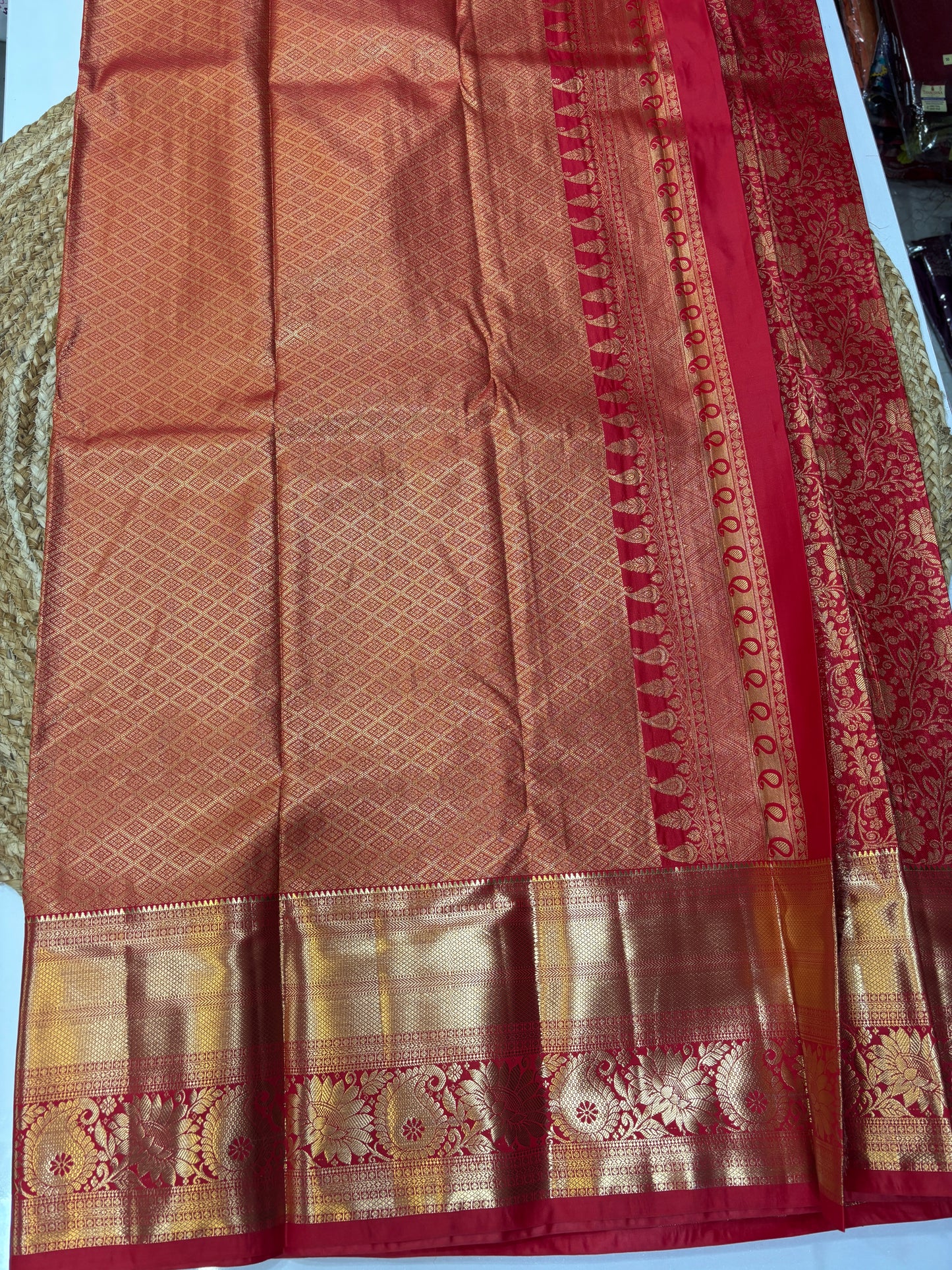 Semi Kanchi Self Red saree-34