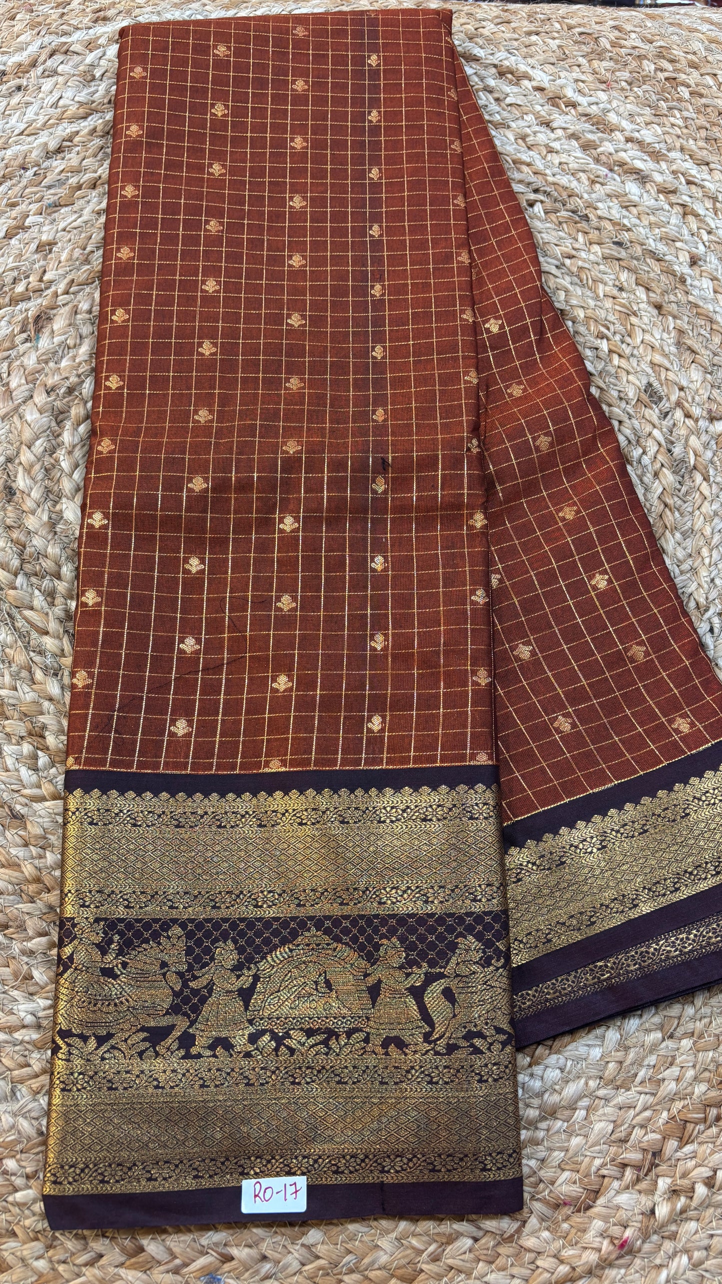 Semi Gadwal Rust Orange with Brown Saree