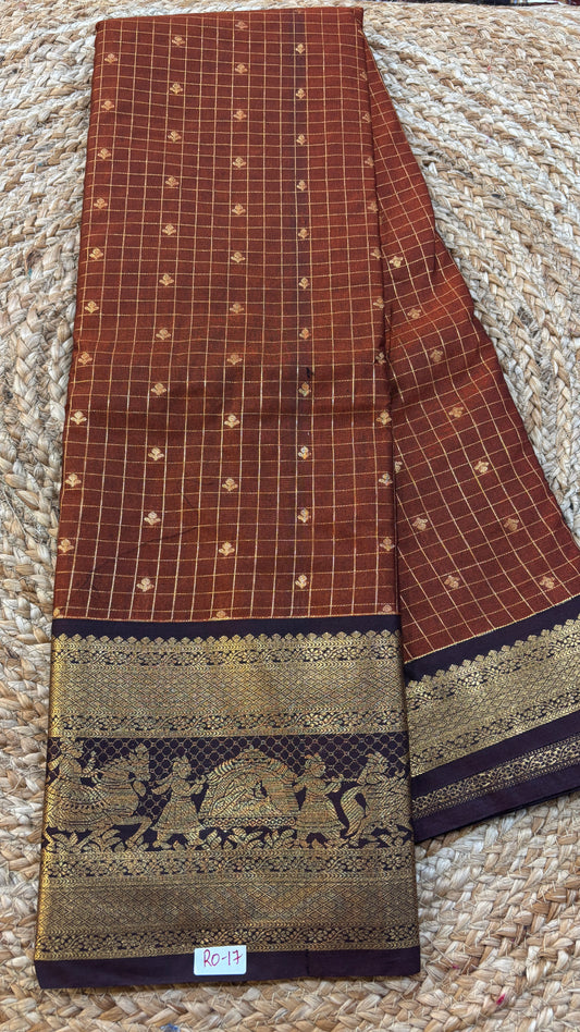 Semi Gadwal Rust Orange with Brown Saree
