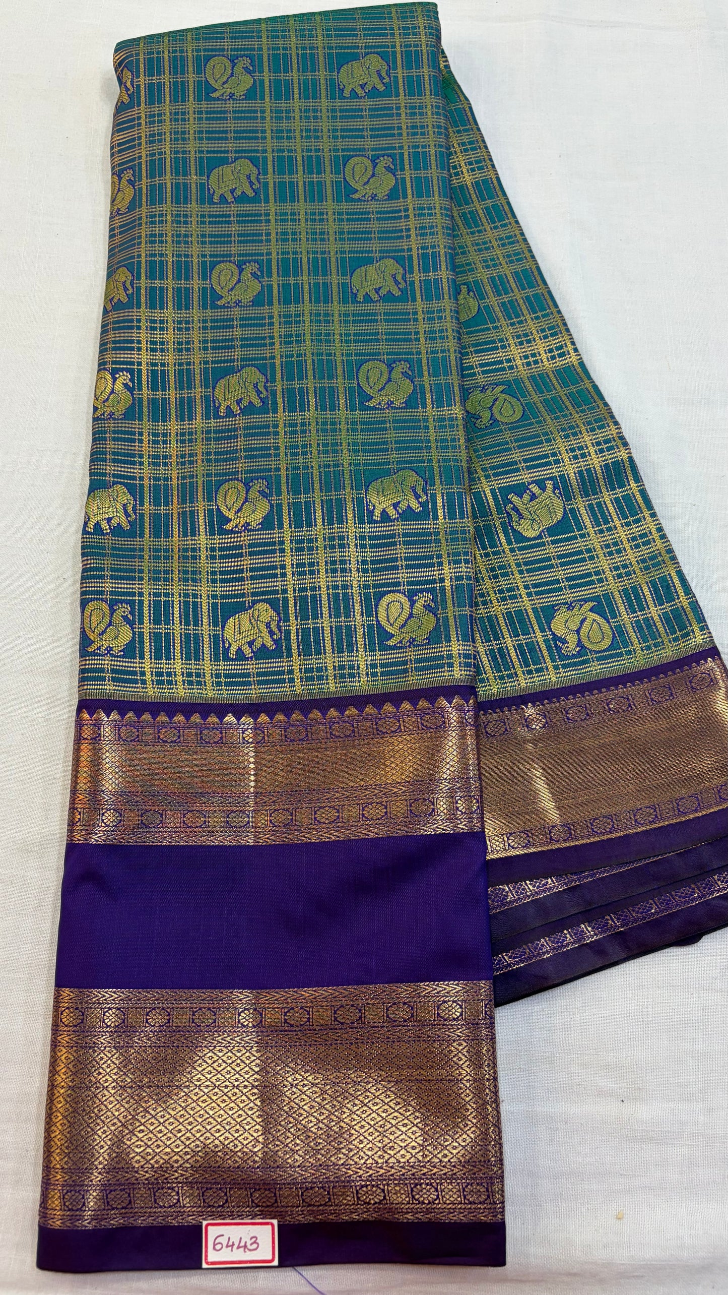 Semi Kanchi Pattu saree Blue with Purple