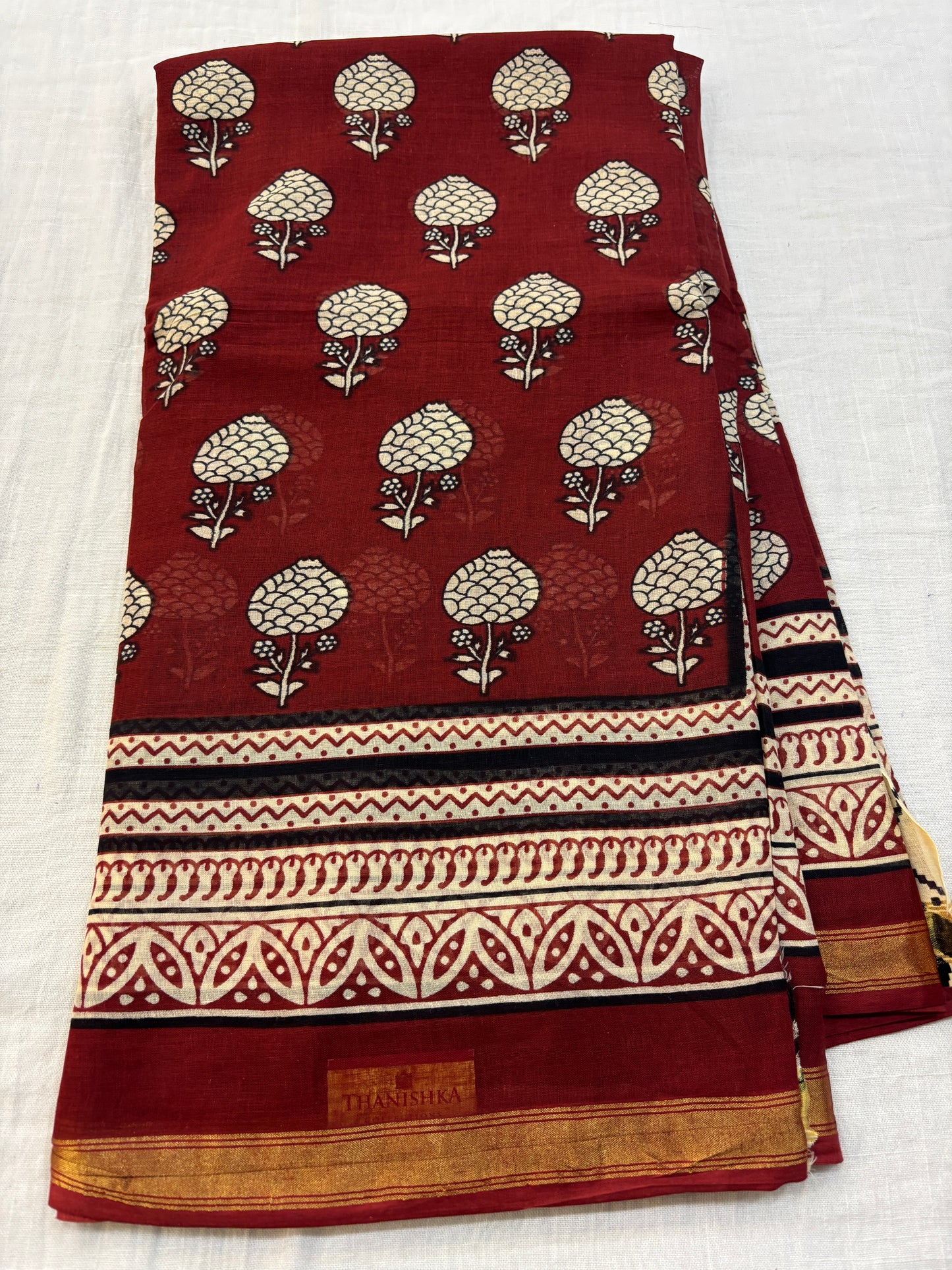 Chanderi cotton Block printed Saree