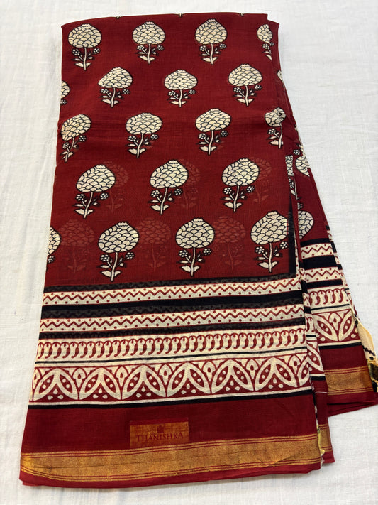 Chanderi cotton Block printed Saree