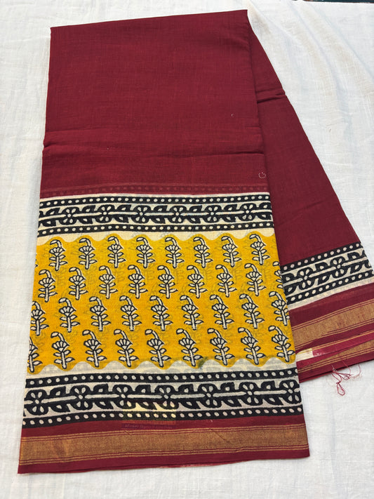 Chanderi cotton Block printed Saree