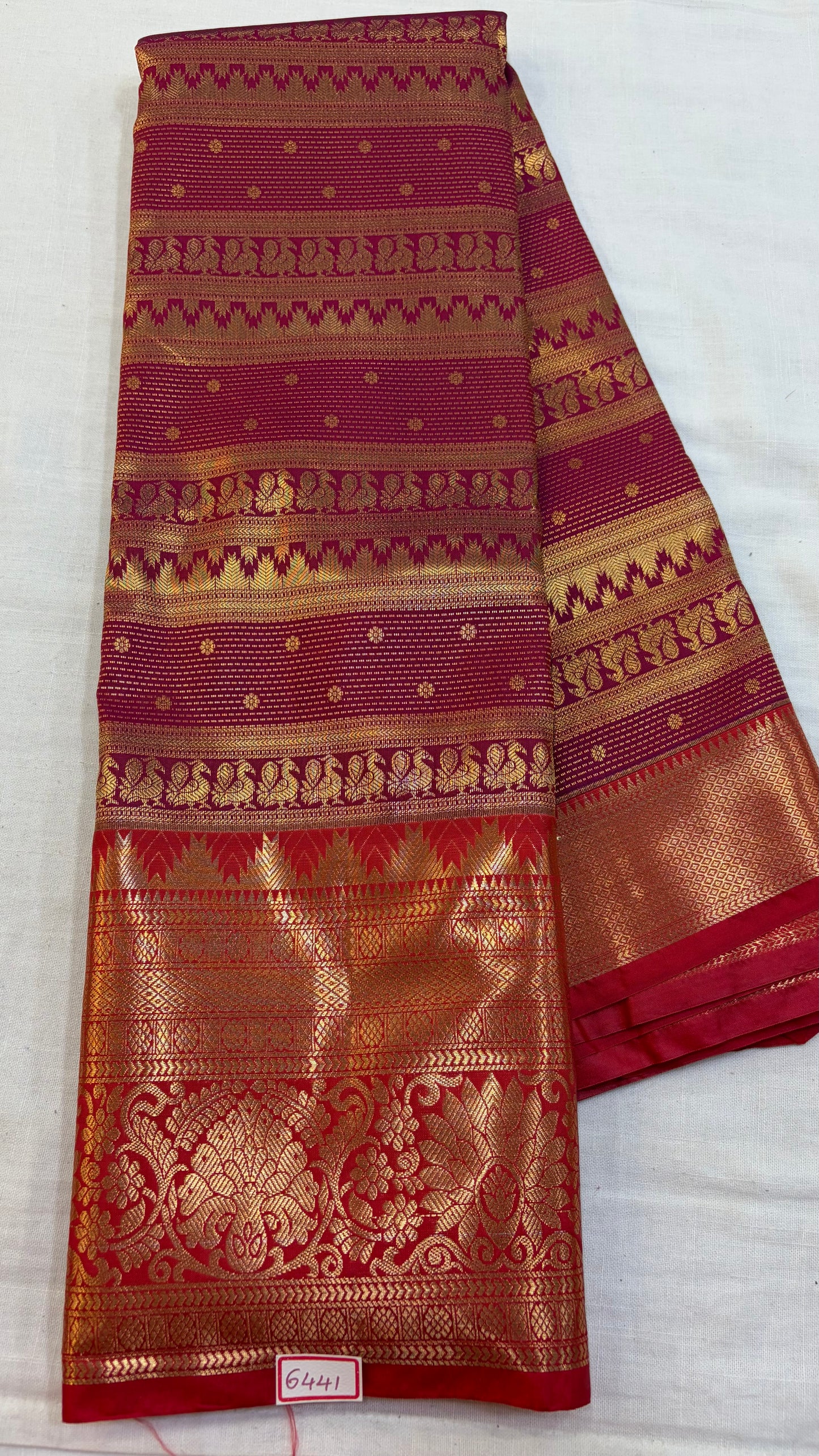 Semi Kanchi Pattu saree Maroon with Red