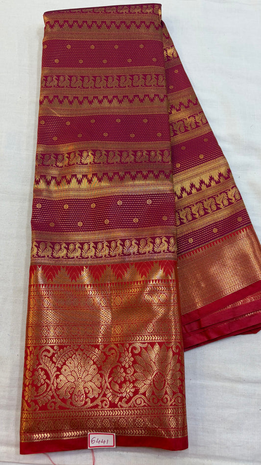 Semi Kanchi Pattu saree Maroon with Red