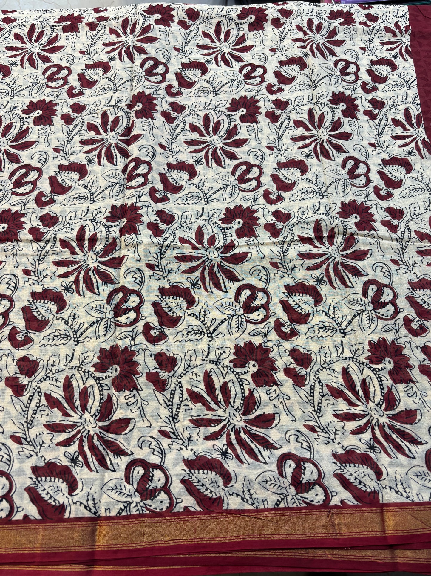 Chanderi cotton Block printed Saree