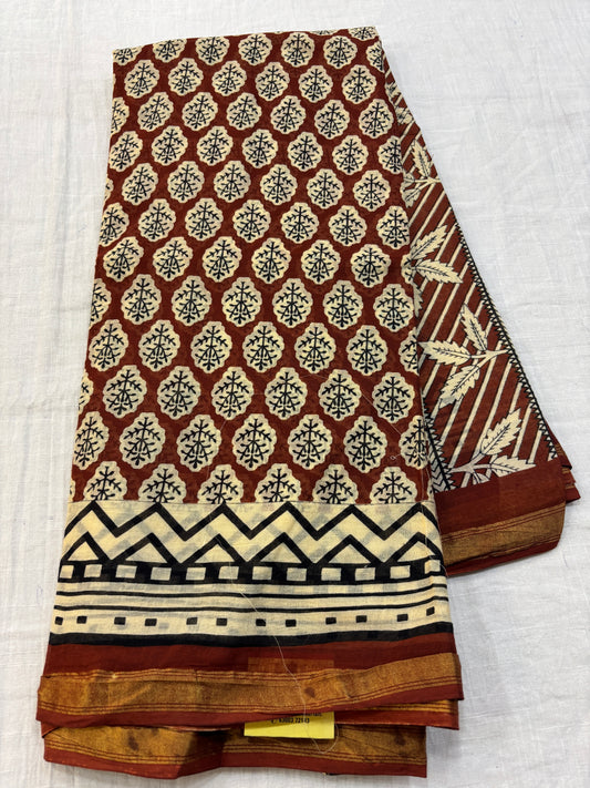Chanderi cotton Block printed Saree