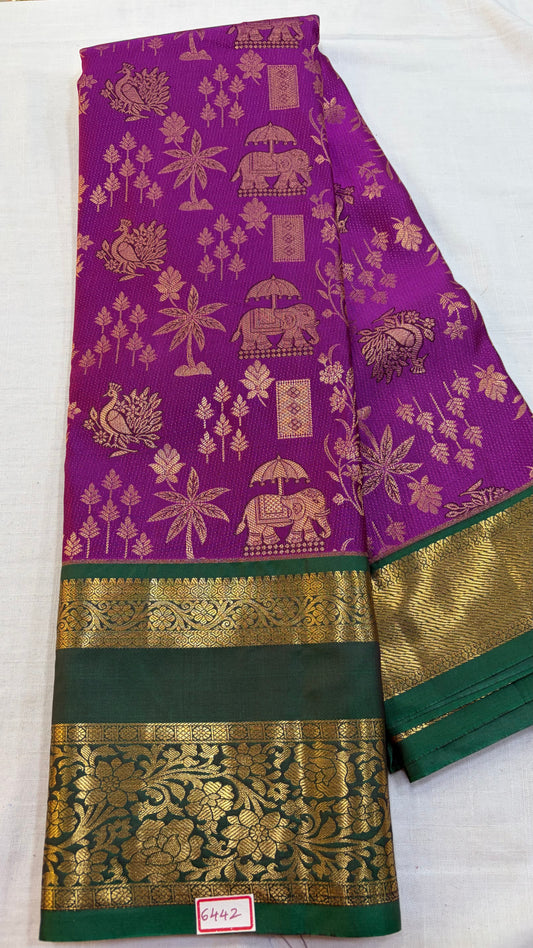 Semi Kanchi Pattu saree Purple with Green border