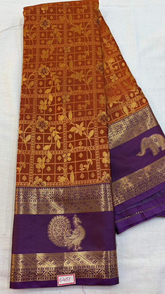 Semi Kanchi Pattu saree Rust Orange with Wine